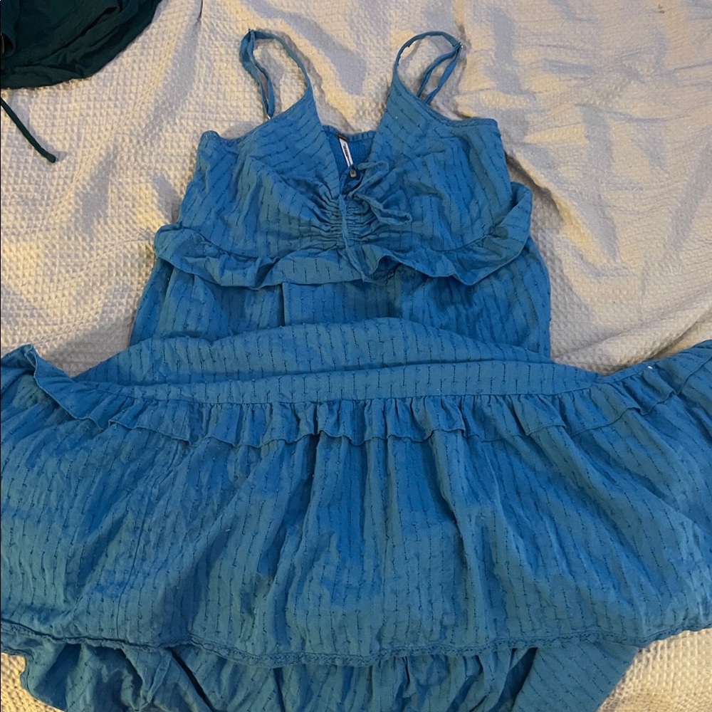 Blue Free People Ruffled Dress